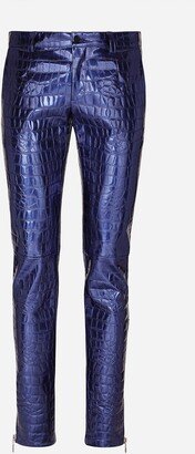 Alligator-print technical fabric pants