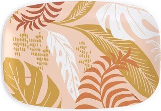 Serving Platters: Paradiso - Tropical Palm Fronds - Golden Blush Serving Platter, Pink