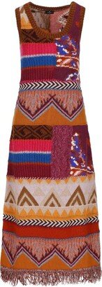 Long Patchwork Knitted Sleeveless Dress