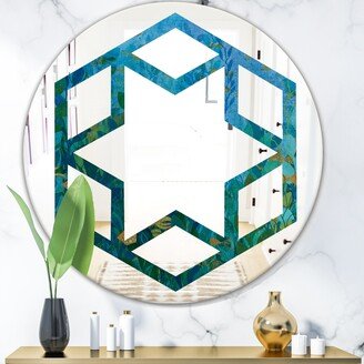 Designart 'Blue Underwater Lake leaves II' Printed Modern Round or Oval Wall Mirror - Hexagon Star