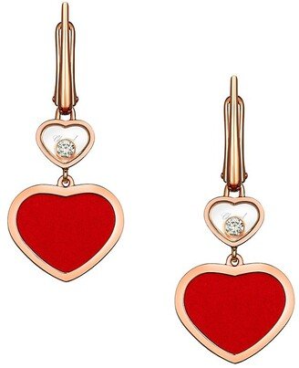 Happy Hearts 18K Rose Gold, Diamond & Red Stone Drop Earrings