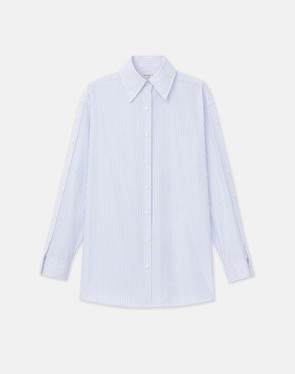 Plus Size Stripe Cotton Poplin Button Sleeve Oversized Shirt