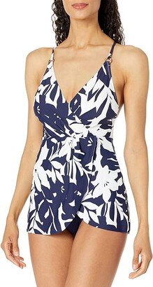 Surplice Maillot Swimdress (Navy White) Women's Swimsuits One Piece