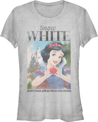 Snow White & the Seven Dwarfs Juniors Womens Snow White and the Seven Dwarves Don't Take Apples From Strangers Poster T-Shirt - Athletic Heather - Small