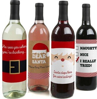 Big Dot Of Happiness Funny Jolly Santa Claus - Christmas Party Wine Bottle Label Stickers - 4 Ct