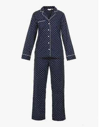 Womens Navy Plaza potted Cotton-poplin Pyjama set