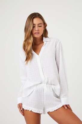 Grid Ruffle-Trim Pajama Shorts