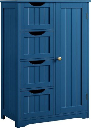 Wooden Bathroom Floor Cabinet with 4 Drawers Navy Blue