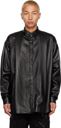 Black Pleated Faux-Leather Jacket