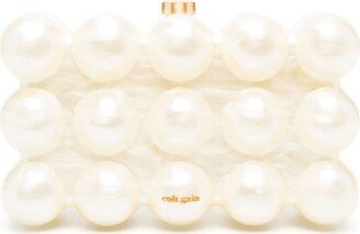 Bubble faux-pearl clutch bag