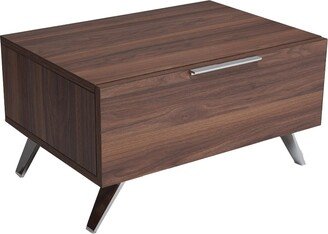 1 Drawer Wooden Nightstand with Metal Handle and Angled Legs, Brown