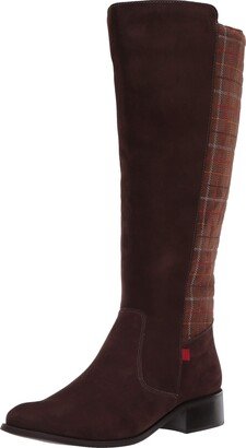 Women's Genuine Leather Luxury High Top Riding Boot with Plaid Detail Knee