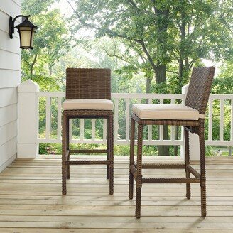 Crosley Furniture Bradenton Outdoor Wicker Bar Height Stools with Sand Cushions