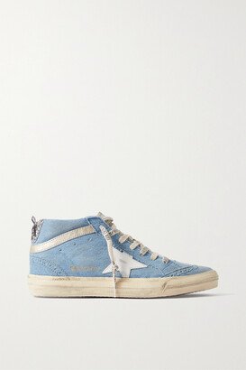Mid Star Glittered Leather-trimmed Distressed Denim High-top Sneakers - Blue