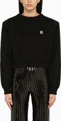 Black cotton crew-neck jumper