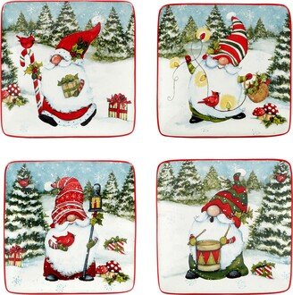 Christmas Gnomes 6 Luncheon/Canape Plates, Set of 4 Assorted Designs, Multicolor