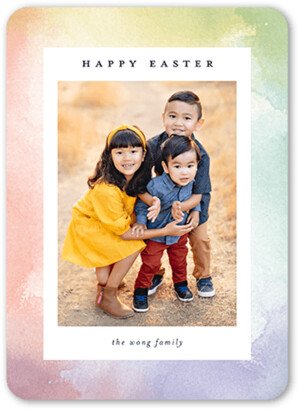 Easter Cards: Watercolor Background Easter Card, White, 5X7, Matte, Signature Smooth Cardstock, Rounded