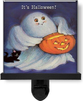 Happy Halloween Cute Ghost Vintage Style Retro Art Glass Photo Night Light, Decorative Lights