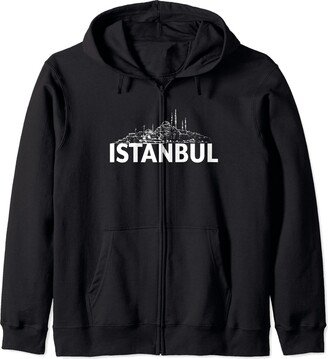 Turkey Europe City Skylines Silhouette Outline Istanbul Turkey City Skyline Silhouette Outline Sketch Zip Hoodie