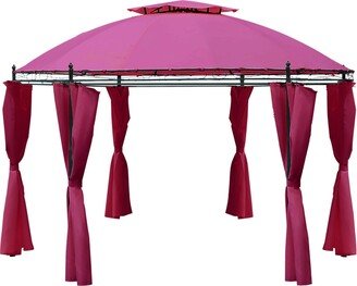 11.5' Steel Outdoor Patio Gazebo Canopy with Double roof Romantic Round Design & Included Side Curtains, Wine Red