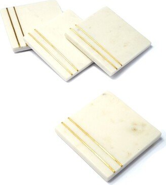 Lexi Home Marble Collection 4 Pc. Square Coasters - Double Brass Inlay