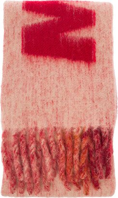 Pink Scarf With Maxi Logo And Contrasting Tassel In Wool Blend Woman