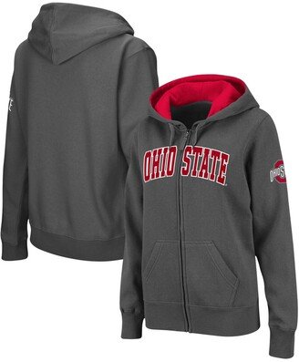 Women's Charcoal Ohio State Buckeyes Arched Name Full-Zip Hoodie