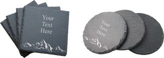 Personalized Mountain Range Coasters With Custom Text Engraved Slate