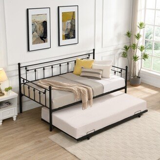 IGEMAN Twin Size Metal Daybed with Pull Out Trundle, Modern Style 2 in 1 Sofa Bed Frame for for Bedroom Living Room Guest Room