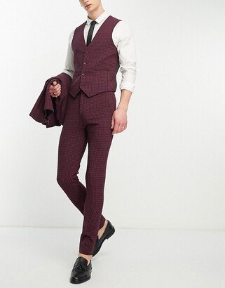 skinny suit pants in burgundy gingham