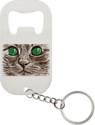 Beautiful Cat Eyes Protrait Printed Bottle Opener Key Chain Stainless Steel