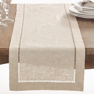 Saro Lifestyle Poly Blend Rustic Style Table Runner With Hemstitch Border, Natural,