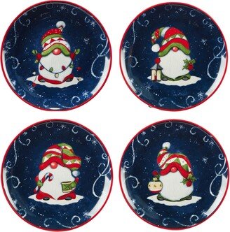 Holiday Magic Gnomes 4 Piece Dessert Plate Set - Blue, Red