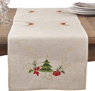 Saro Lifestyle Table Runner With Embroidered Christmas Design, Natural,