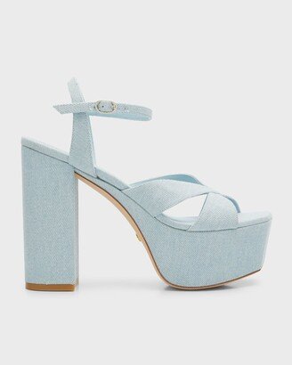 Miami Denim Crisscross Ankle-Strap Platform Sandals