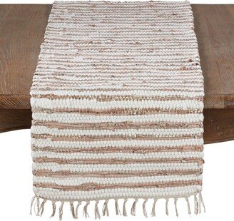 Saro Lifestyle Leather and Cotton Woven Chindi Table Runner