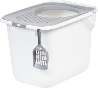 Iris Usa Top Entry Cat Litter Box with Scoop, White