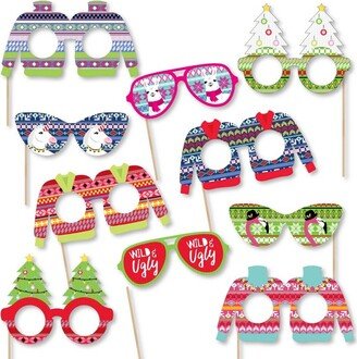 Big Dot of Happiness Wild and Ugly Sweater Party Glasses & Masks - Paper Card Stock Holiday & Christmas Animals Party Photo Booth Props Kit - 10 Count