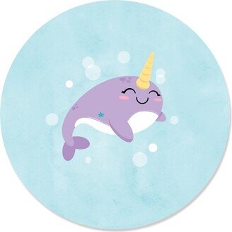 Big Dot of Happiness Narwhal Girl - Under The Sea Baby Shower or Birthday Party Circle Sticker Labels - 24 Count