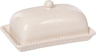 Ceramic 8.5 in. Off-White Hobnail Butter Dish