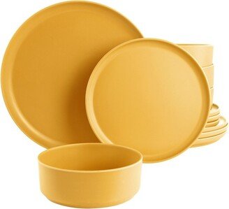 Home Canyon Crest 12 Piece Round Melamine Dinnerware Set in Yellow