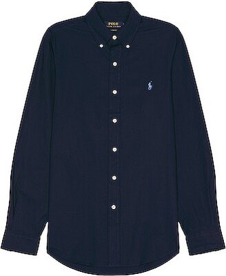 Stretch Poplin Sport Shirt in Navy