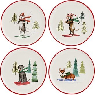 Furry Christmas Dog Salad Plates, Set of 4