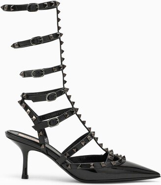 Black leather Rockstud slingback