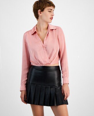 Women's Collared Surplice-Neck Cropped Shirt, Created for Macy's