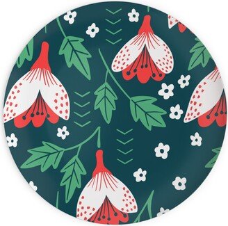 Plates: Christmas Flowers - Green Plates, 10X10, Green