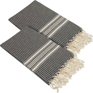 2pc Turkish Cotton Luxe Herringbone Pestemal Beach Towel Black