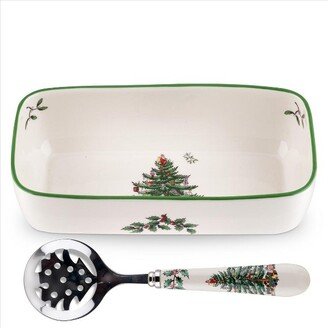 Christmas Tree Cranberry Server with Slotted Spoon-AA