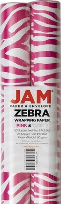 Jam Paper Gift Wrap 50 Square Feet Zebra Print Wrapping Paper Rolls, Pack of 2
