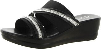 Nindy Womens Faux Leather Rhinestone Wedge Sandals